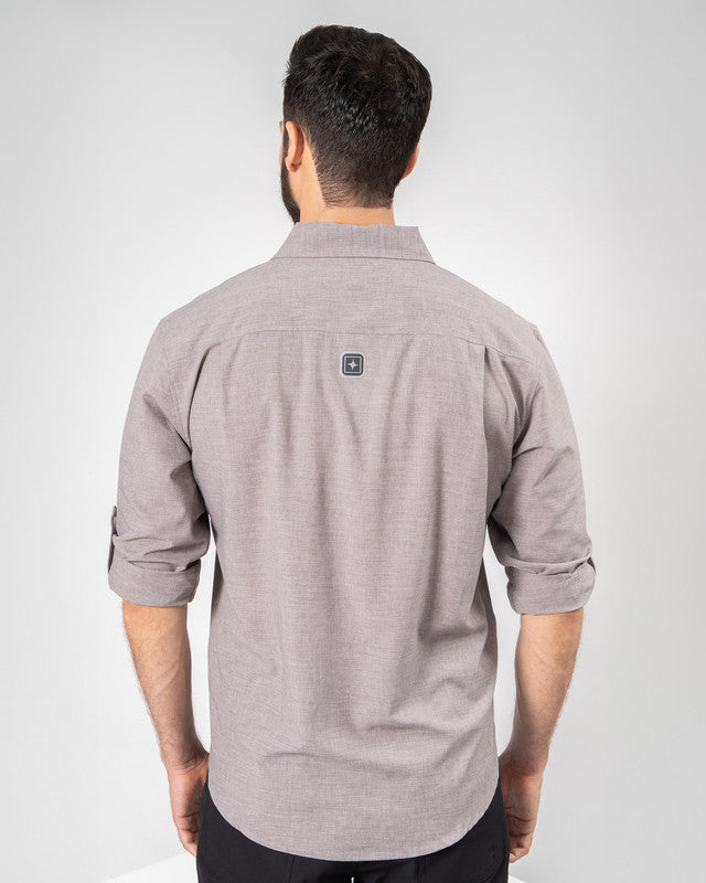 Camisa Casual Paz, Gris, vista posterior, fit Regular, Poliéster, con Tela estiramiento 4 vías, ideal para oficina