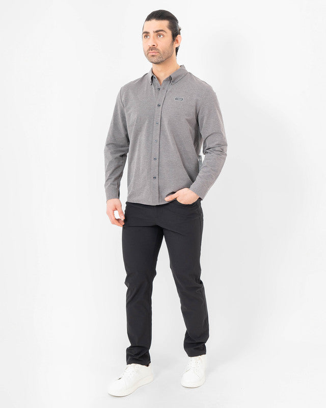MAJA® Oxford Shirt, Black, detail, Slim fit, Polyester, with 4-way stretch fabric, ideal for office