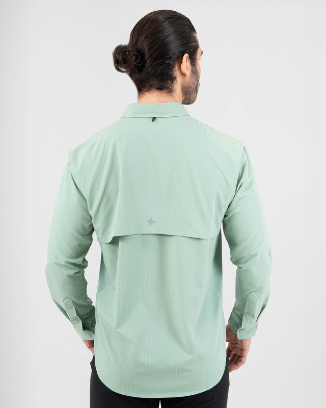 MAJA® Outdoor Signature Shirt, Verde claro, back view, Relaxed fit, Polyester, with ripstop, ideal for office