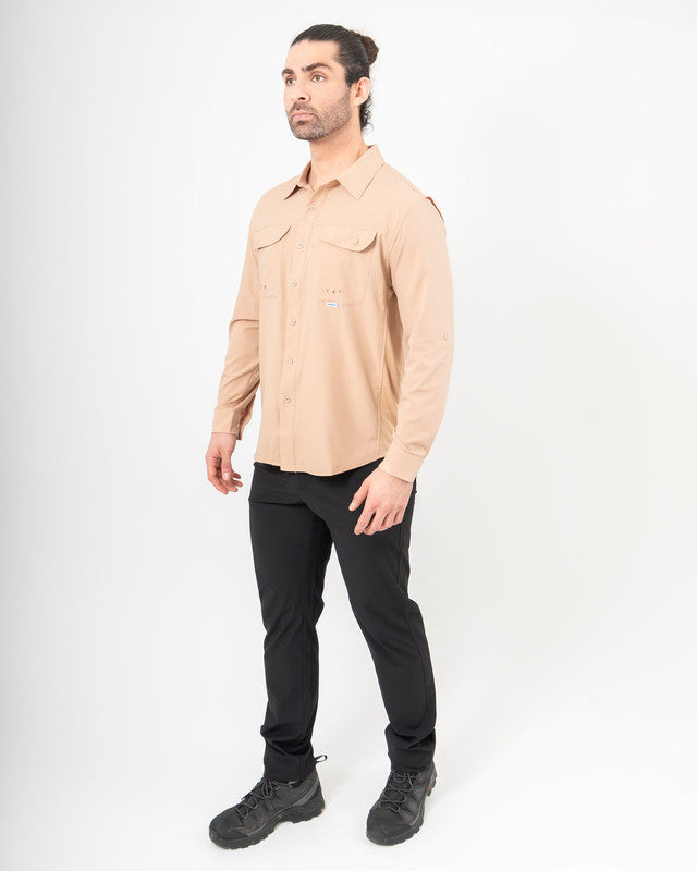 MAJA® Outdoor Signature Shirt, Khaki, detail, Relaxed fit, Polyester, with ripstop, ideal for office