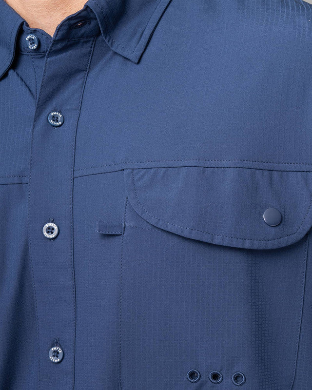 MAJA® Outdoor Signature Shirt, Navy Blue, side view, Relaxed fit, Polyester, with ripstop, ideal for office