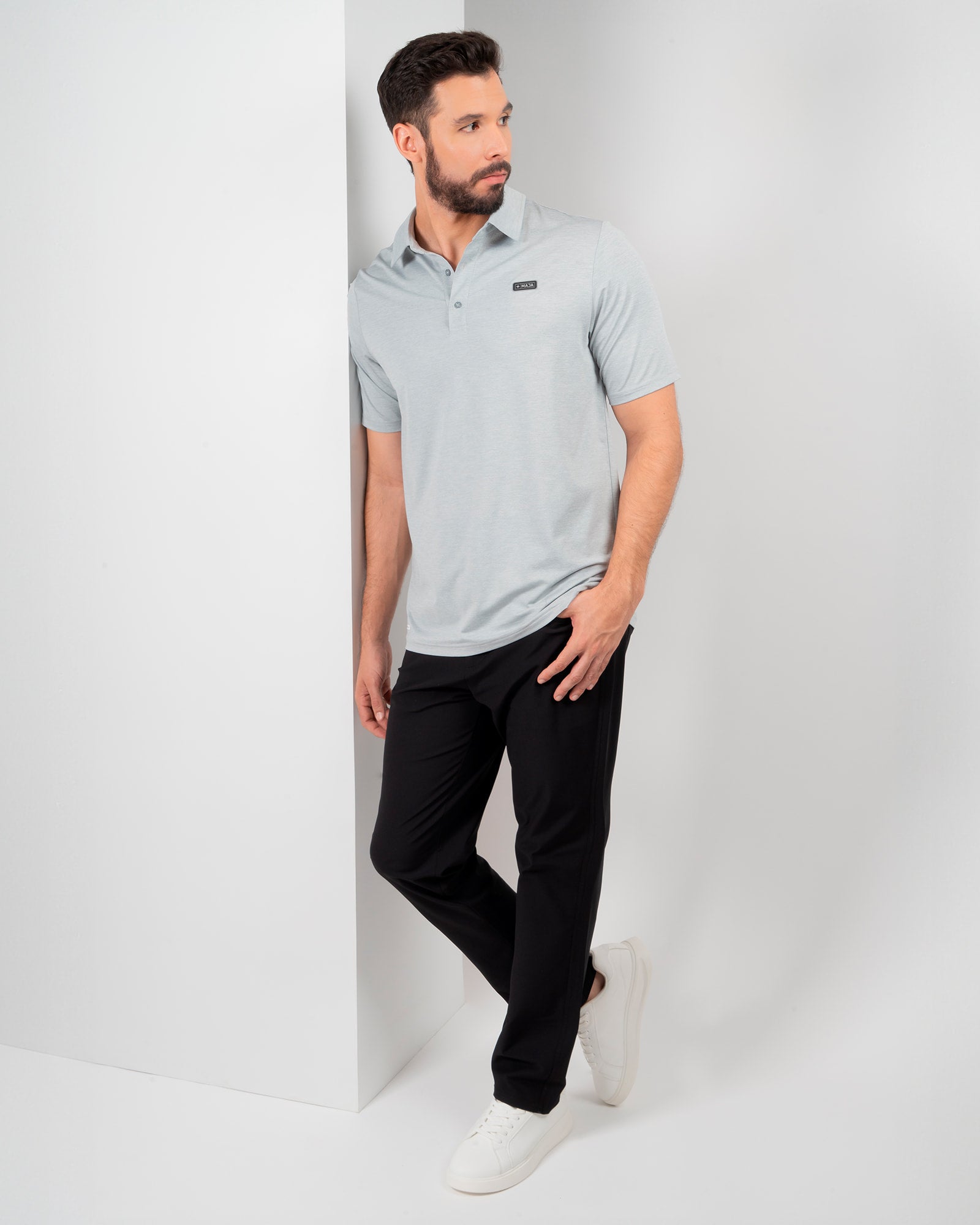 MAJA® Active Polo, Light Gray, detail, Regular fit, Polyester, with UPF 50, versatile use