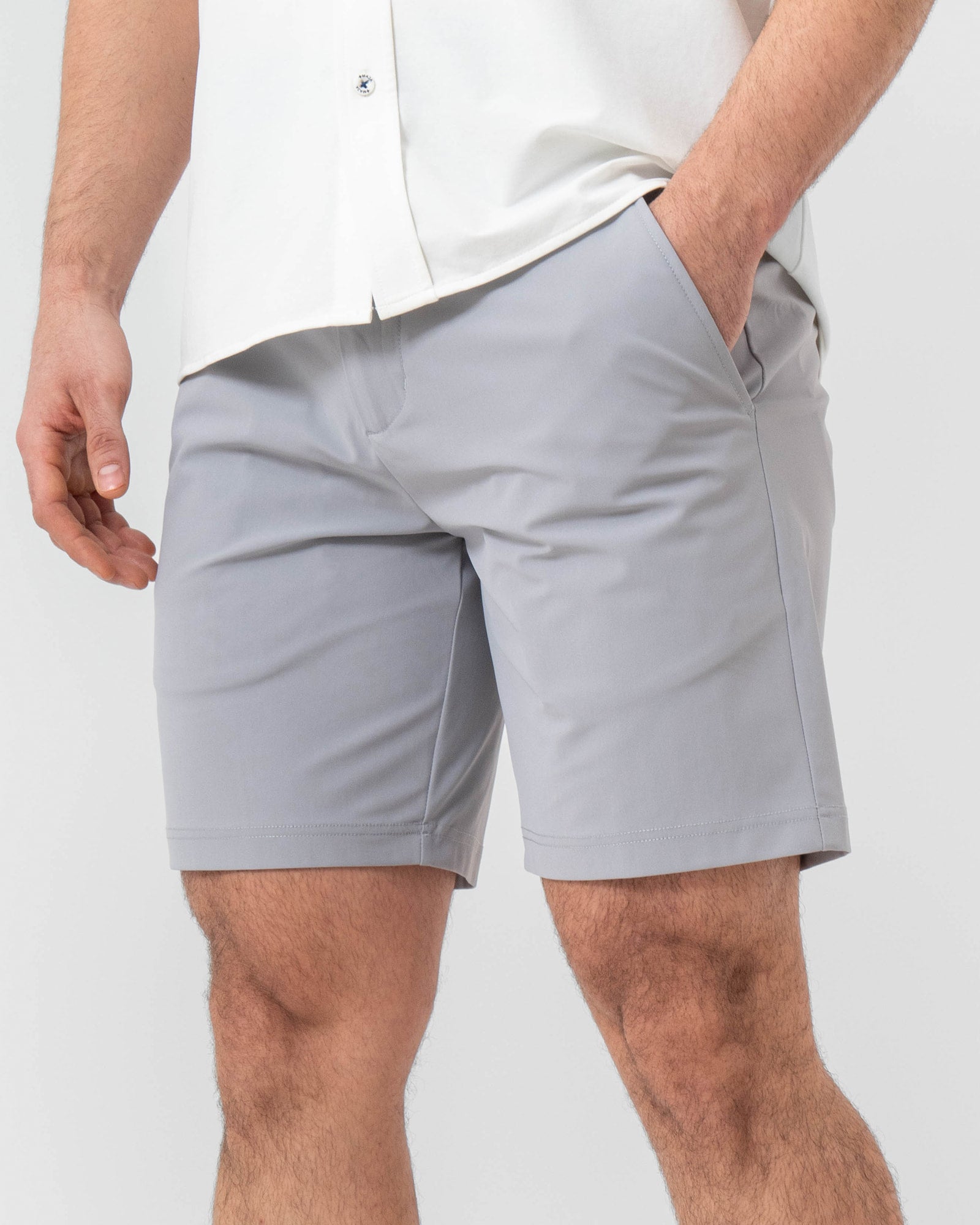MAJA® Slim Formal Shorts, Gray, front view, Slim fit, Polyester, with 4-way stretch fabric, comfortable for training
